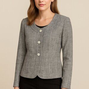 Linda Allard Ellen Tracy Tweed Blazer Jacket Black White Linen Cotton Size 10